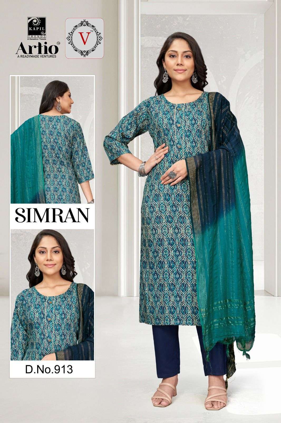 kapil trends artio simran 901-918 rayon print suit 