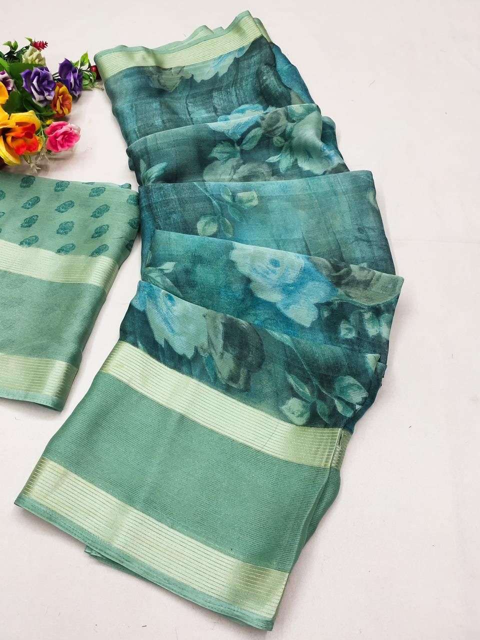 kashvi creation metallic moss viscose saree