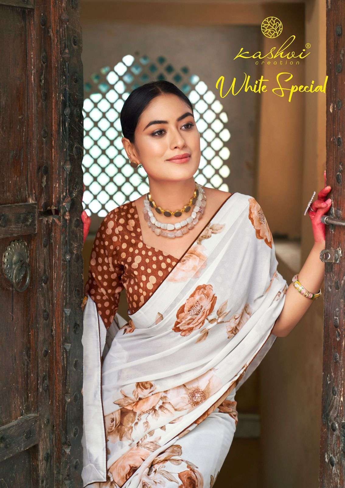kashvi white special series 4085-4092 dull moss saree