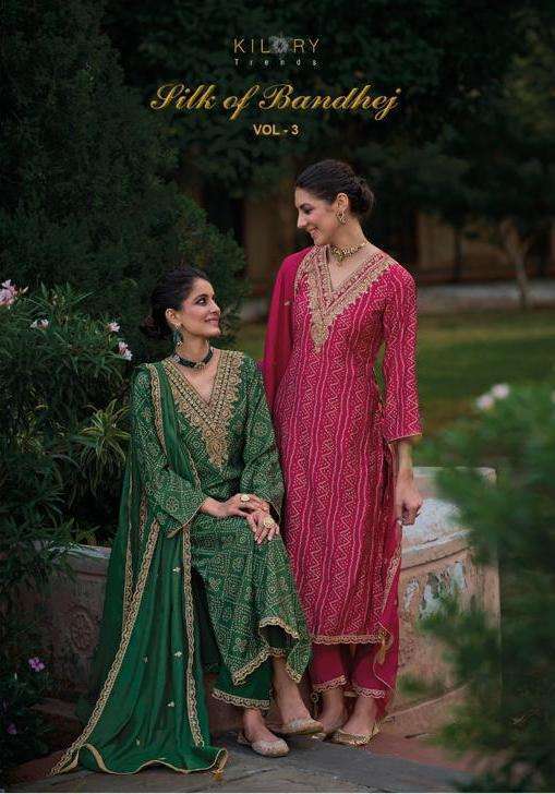 kilory trends silk of bandhej vol 3 series 461-466 pure viscose muslin suit 