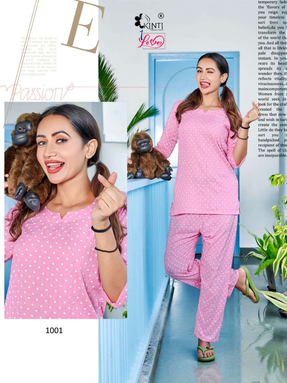 kinti 1 love series 1001-1006 rayon print night suits
