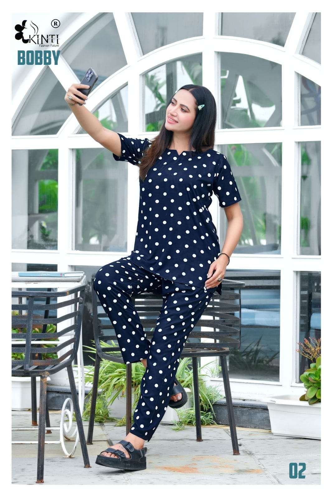 kinti bobby series 01-06 rayon print night suits