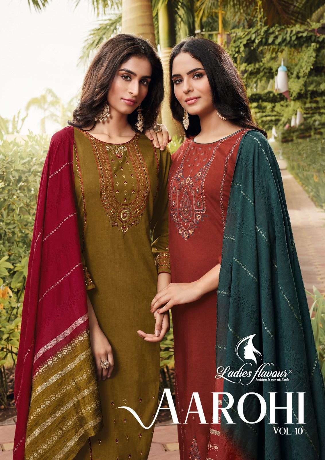 ladies flavour aarohi vol 10 series 1001-1004 Heavy Chinon suit