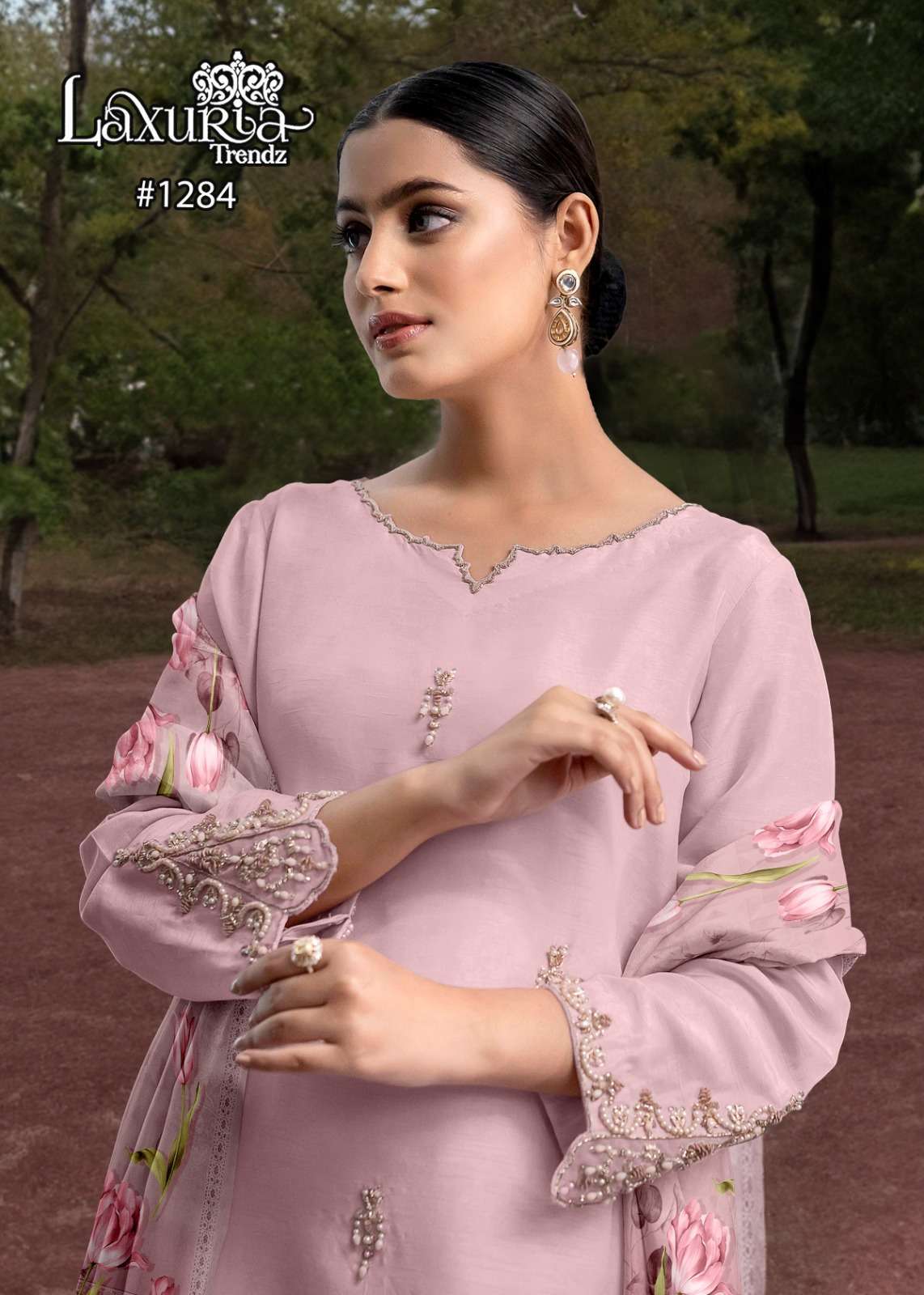 laxuria 1284 Fox Georgette Tunic Hand Work  With Stylish Neck Pattern 