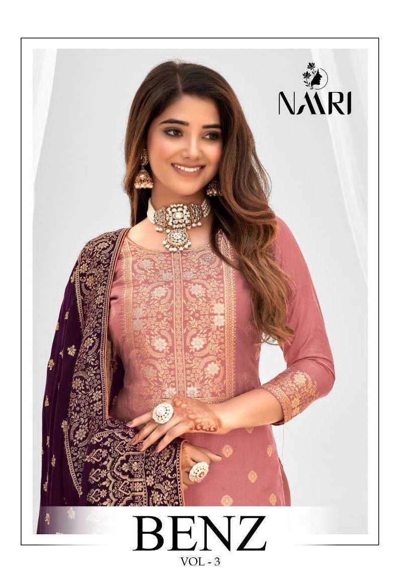 naari benz vol 3 series 24001-24004 pure viscose muslin jacquard silk suit 