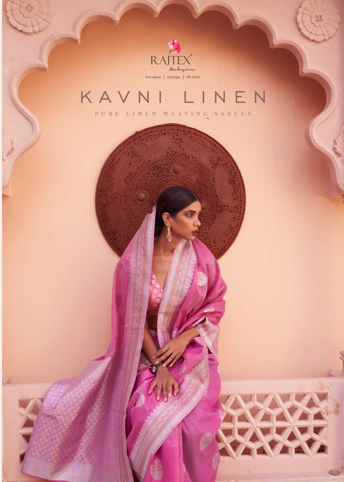 rajtex kavni linen series 217001-217006 Pure linen handloom weaving saree