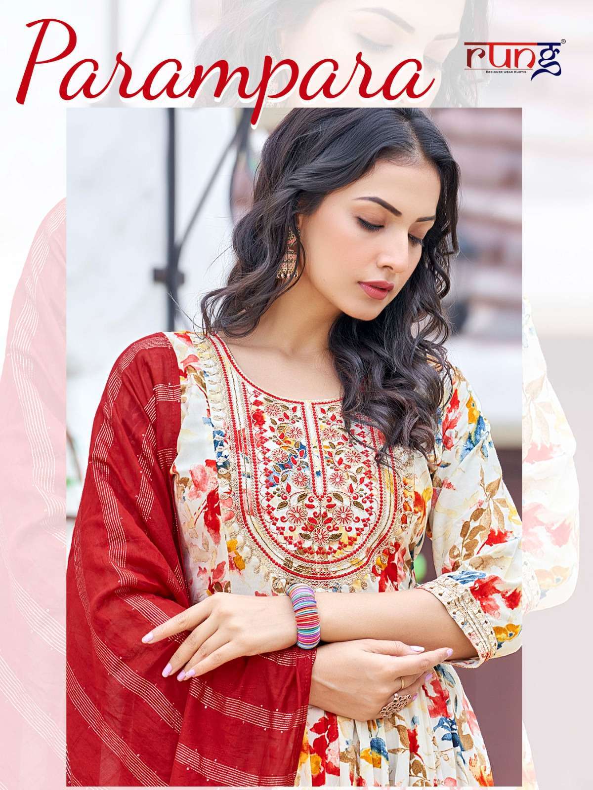 rung parampara series 1001-1006 heavy print rayon suit 