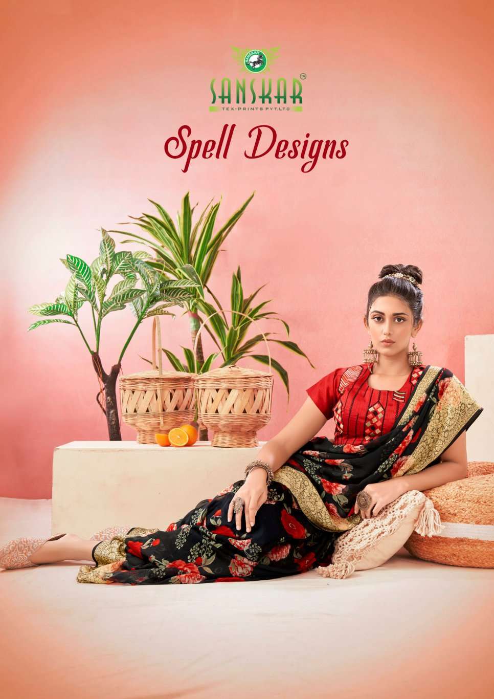 sanskar tex spell series 70501-70508 pure chiffon viscose saree