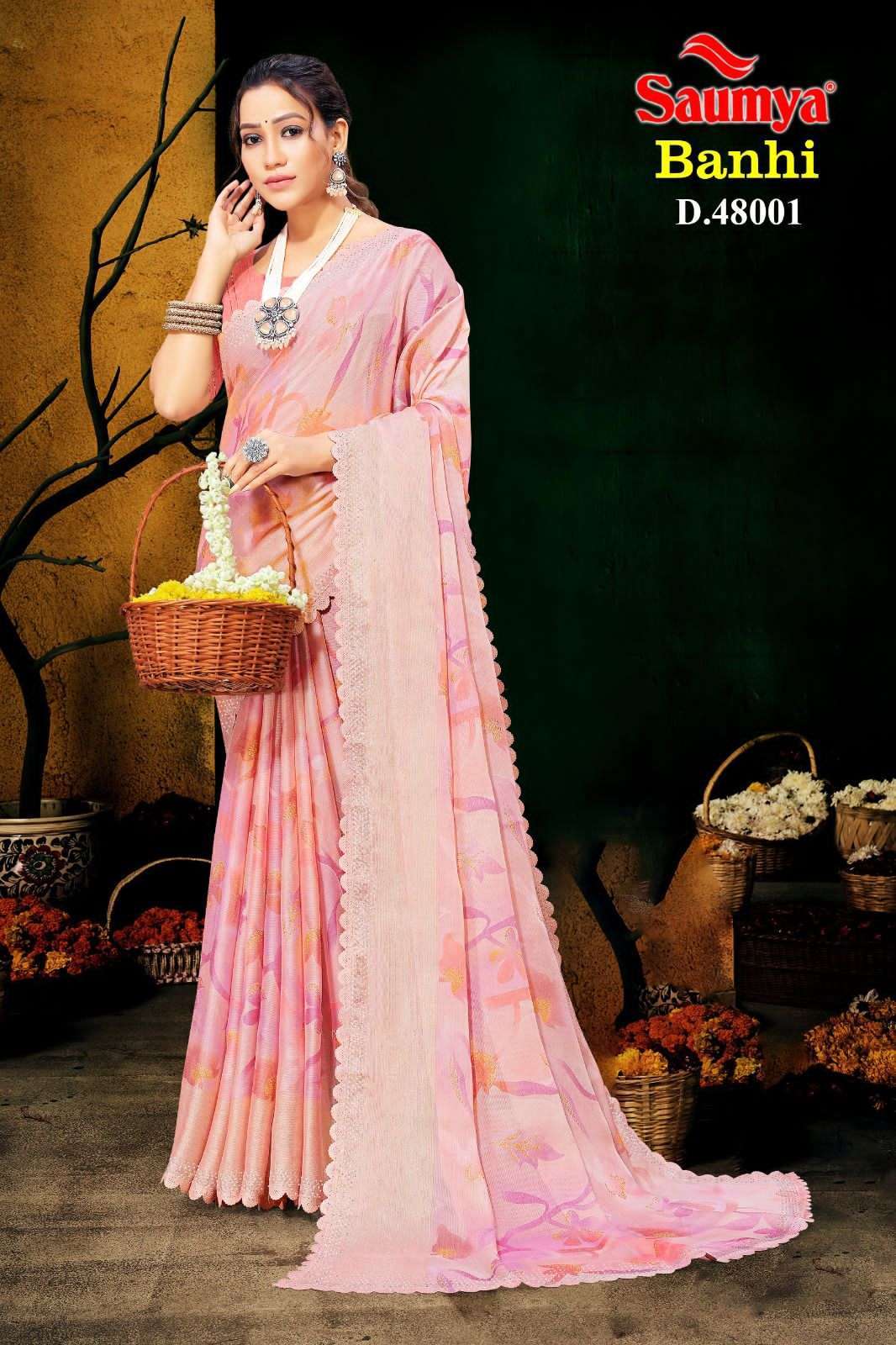 saumya banhi series 48001-48008 PxP moss ciffon with jari print saree
