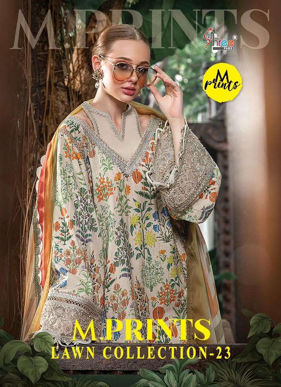 shree fab m prints lawn collection 23 series 3239-3242 pure cotton suit 
