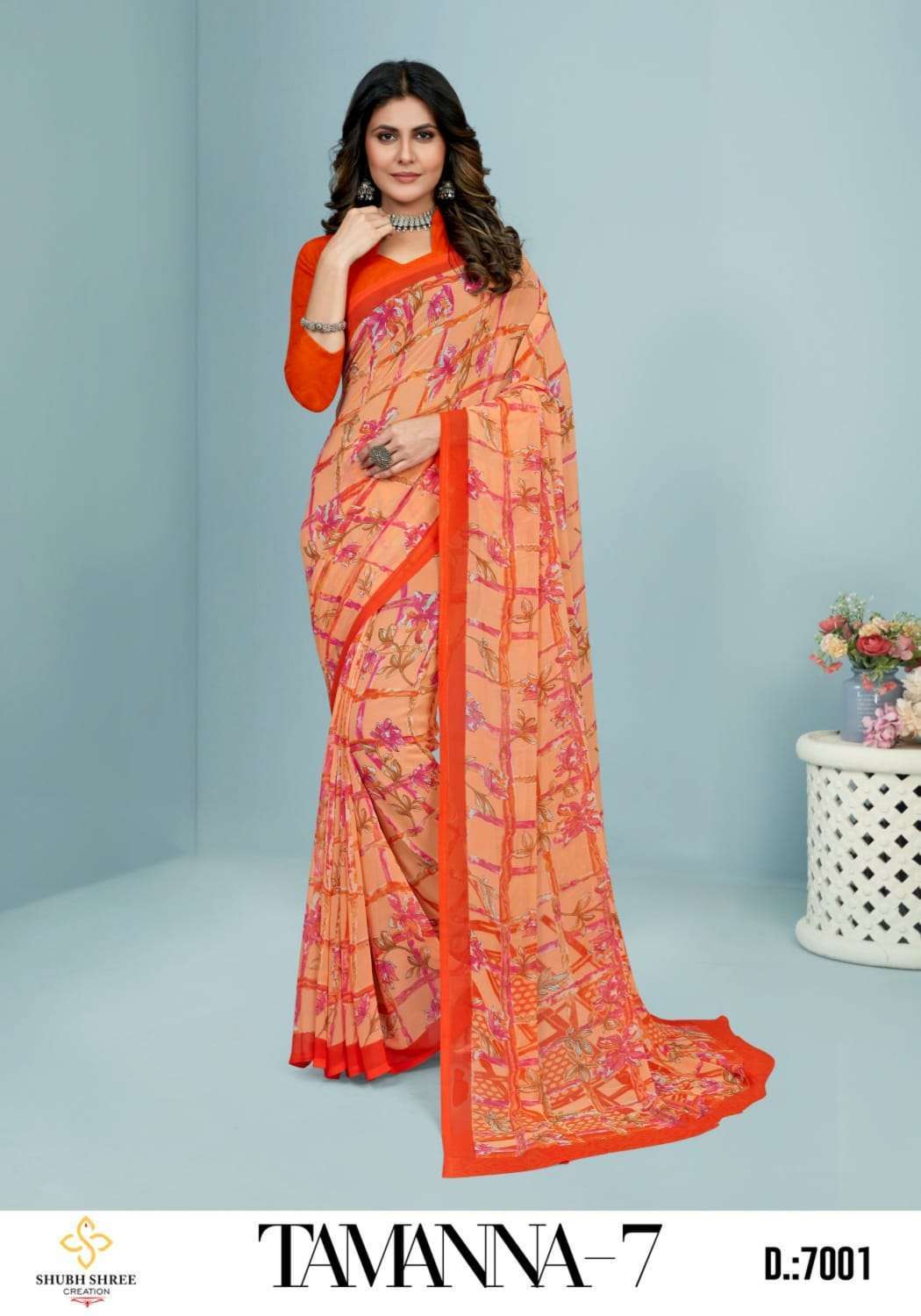 shubh shree tamanna vol 7 series 7001-7007 pure georgette saree
