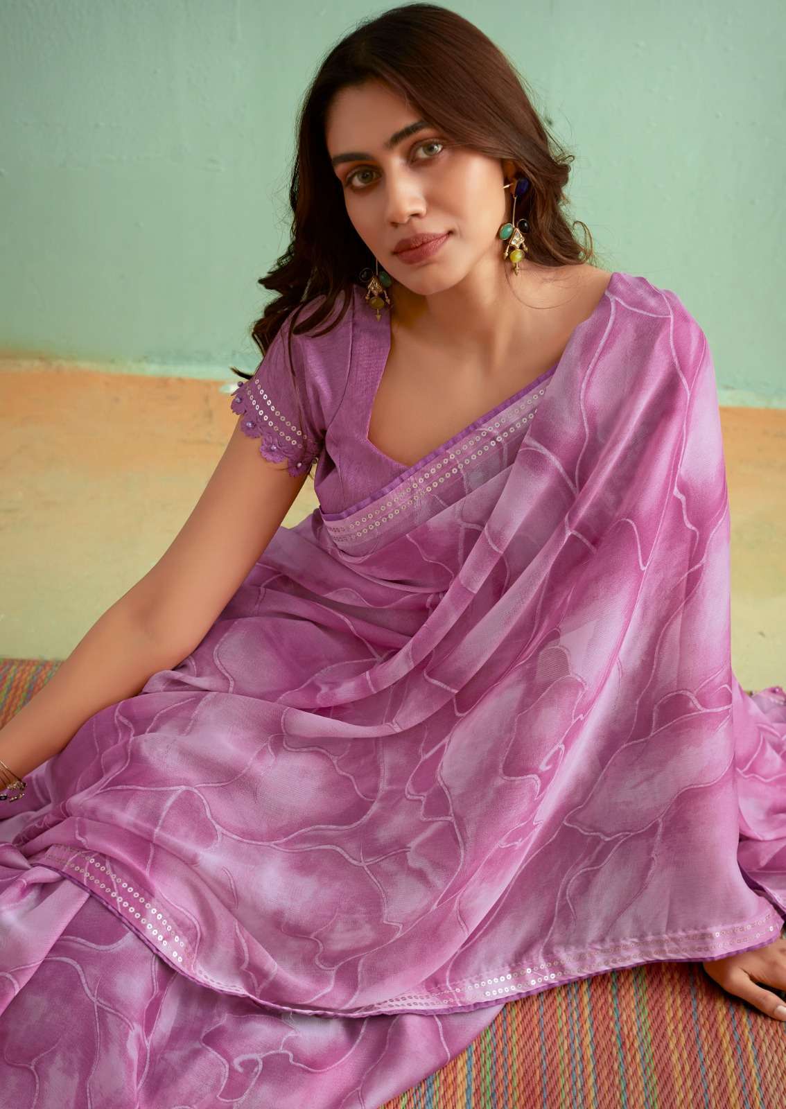 stavan preksha series 1001-1009 Silky chiffon with sequence border saree