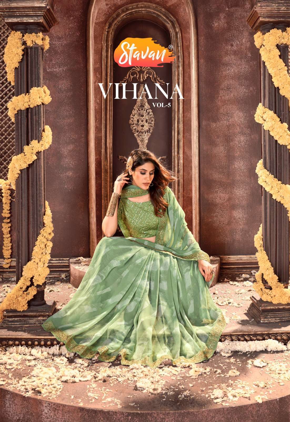 stavan vihana vol 5 series 5001-5010 georgette embroidery border saree