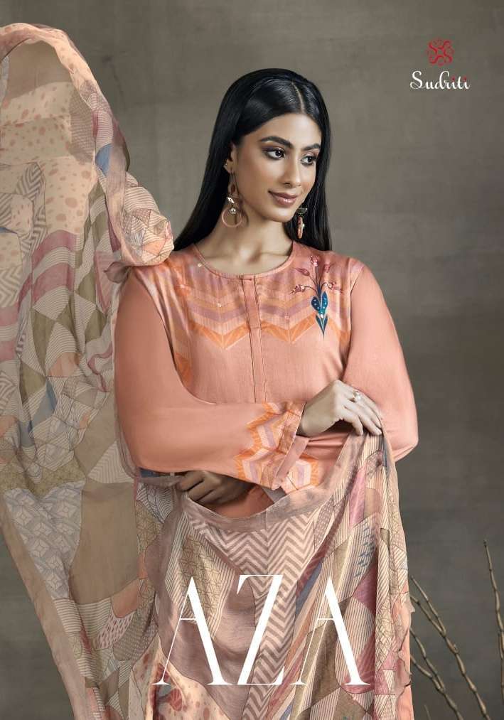 sudriti aza cotton satin print with handwork suit 
