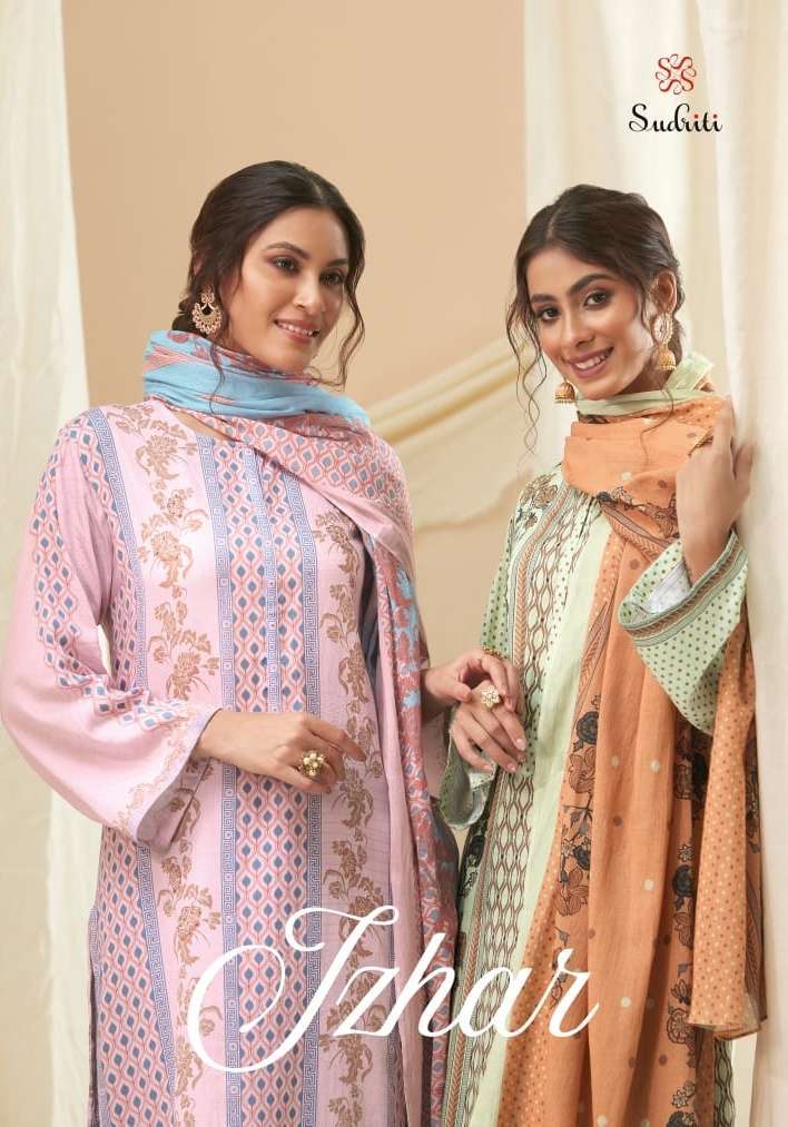 sudriti izhar cotton satin digital print handwork suit