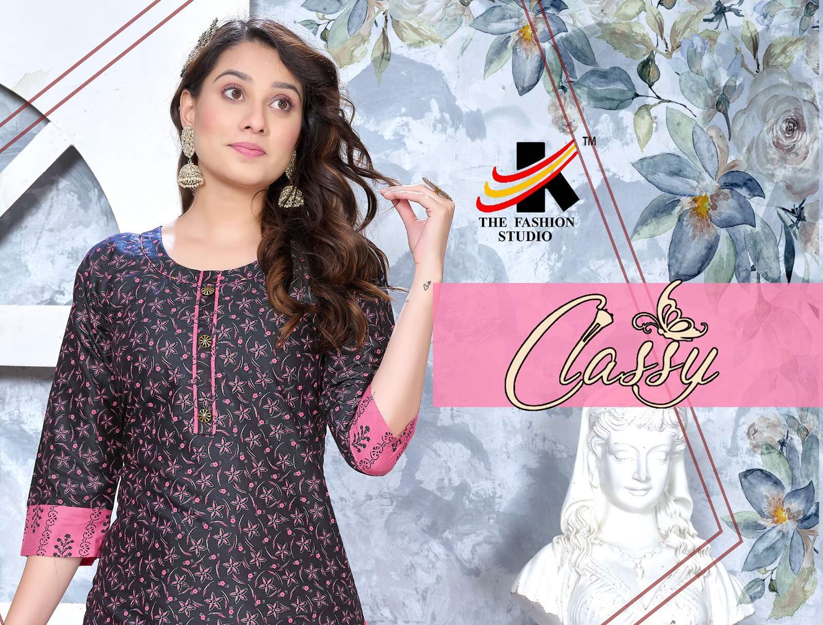 the fashion studio classy series 1001-1008 reyon two tone print handwork kurti