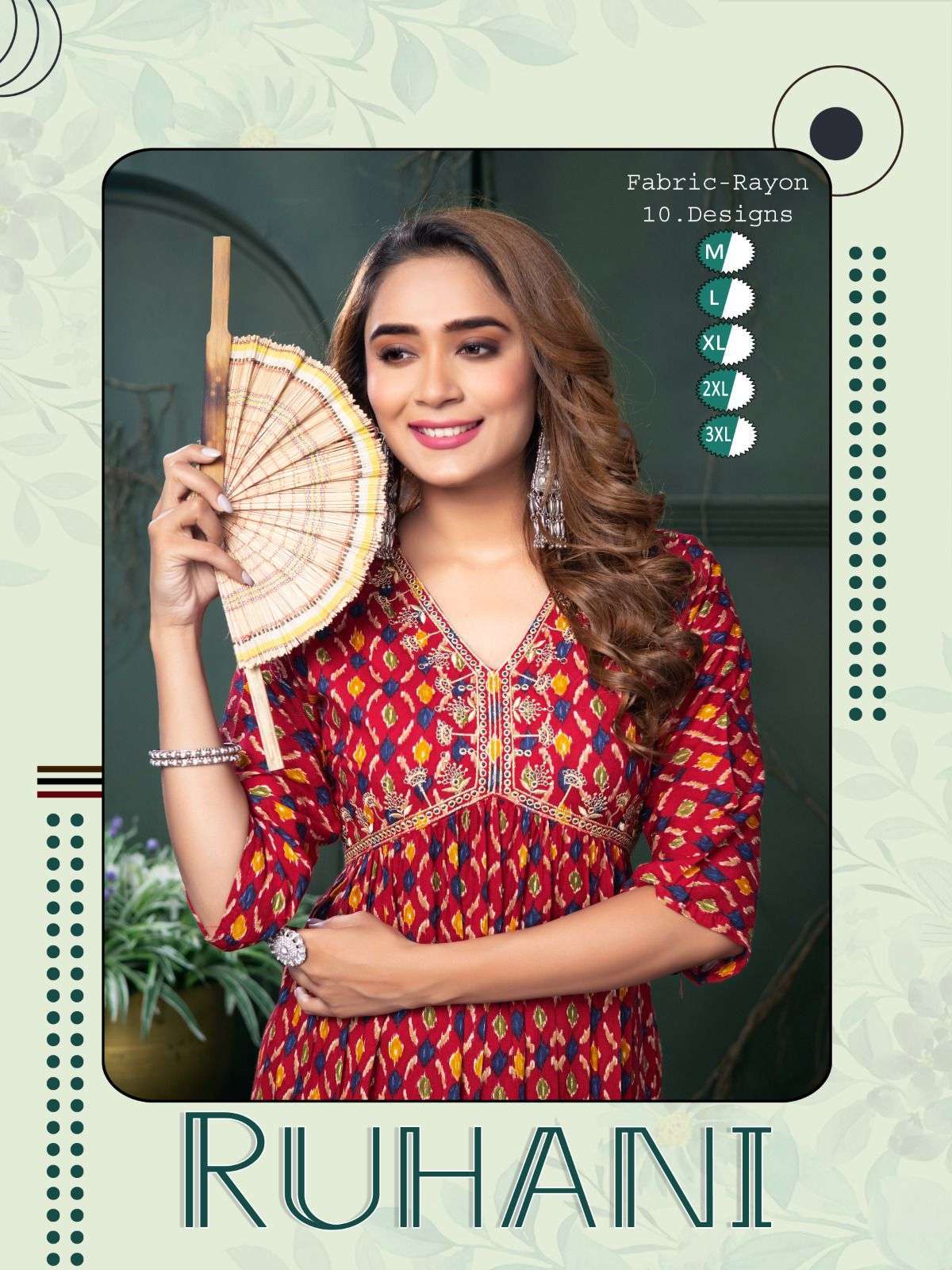 trendy ruhani vol 1 series 001-010 Heavy Rayon Procien Prints alia cut kurti