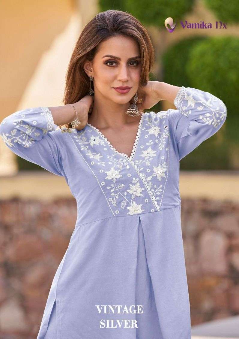 vamika nx vintage silver series 903 heavy rayon kurti