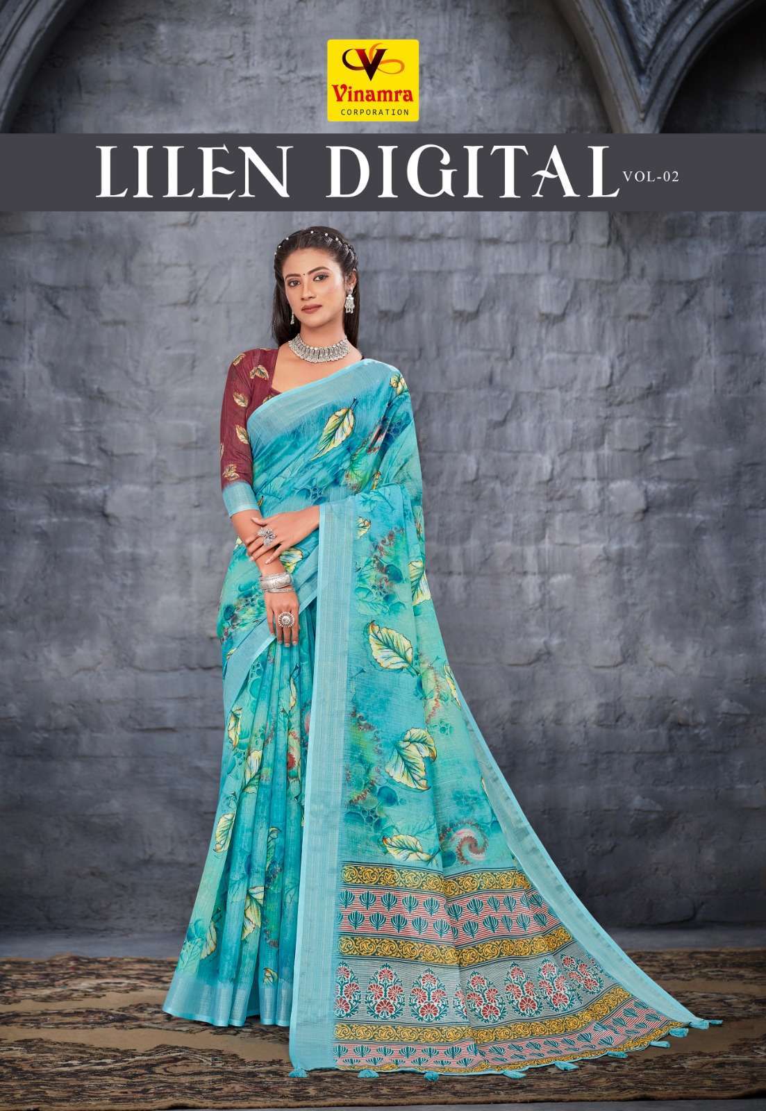 vinamra linen digital vol 2 series 1059-1066 lilen patta saree