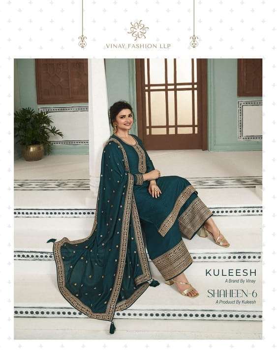 vinay kuleesh shaheen vol 6 series 64861-64866 georgette silk suit 