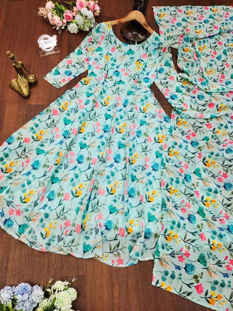 X-lady designer faux georgette gown with dupatta 