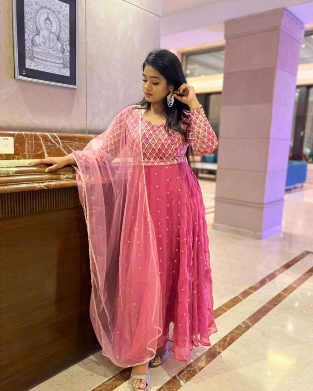 x-lady designer Fox Georgette Work Anarkali with dupatta