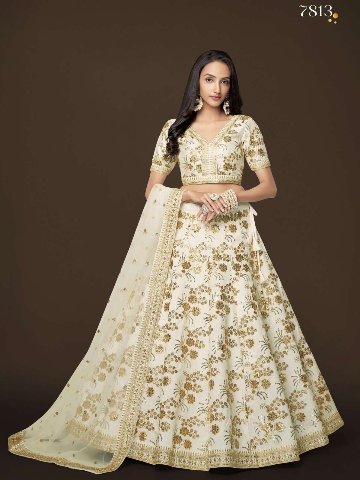 zeel 7813 Slub Silk Zari Sequins and Dori Embroidery Work lehenga