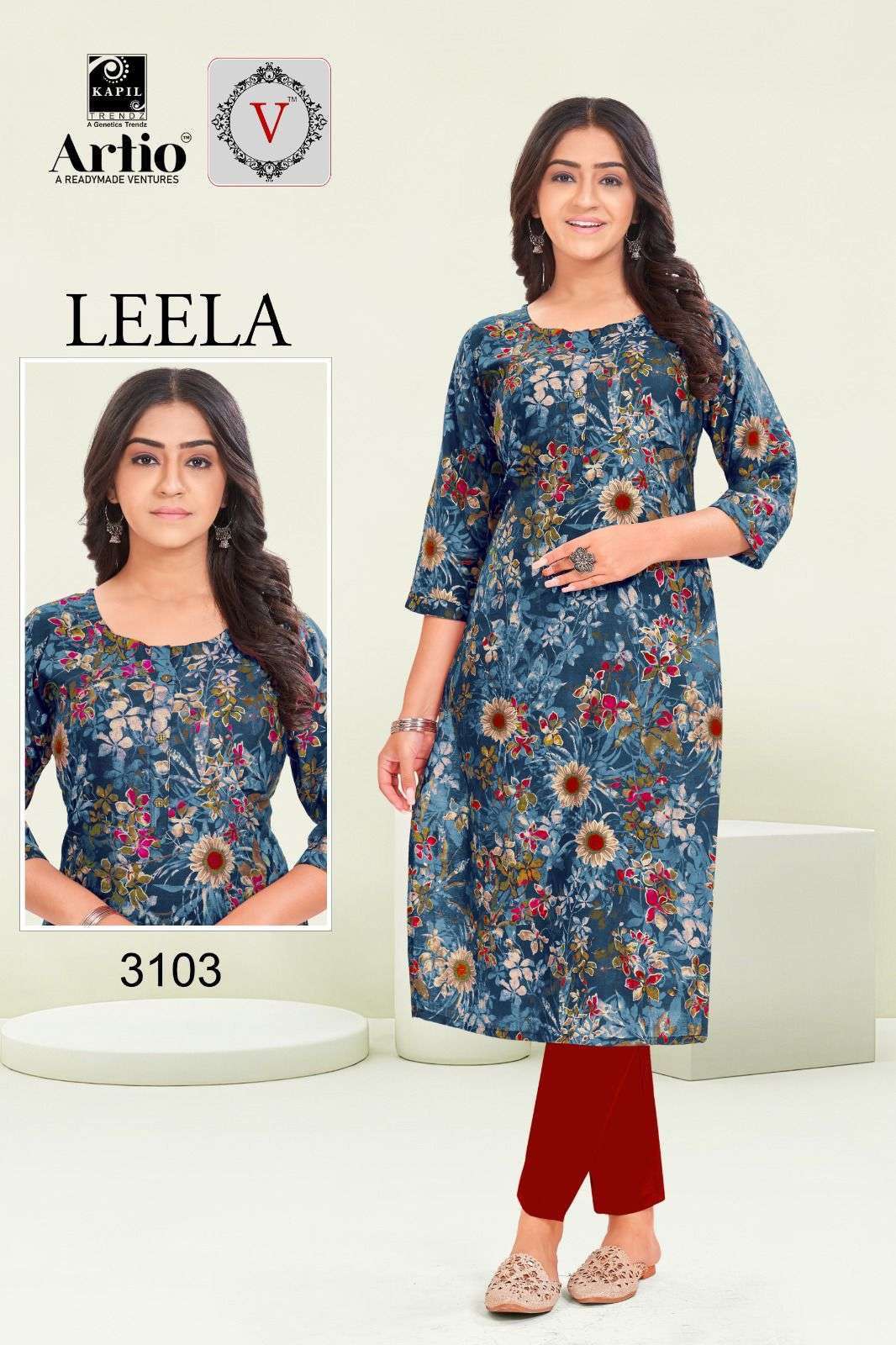 artio leela series 3101-3120 heavy modal print kurti 