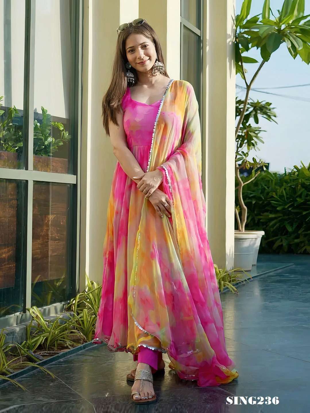 arya designs SING236 organza gown with dupatta 