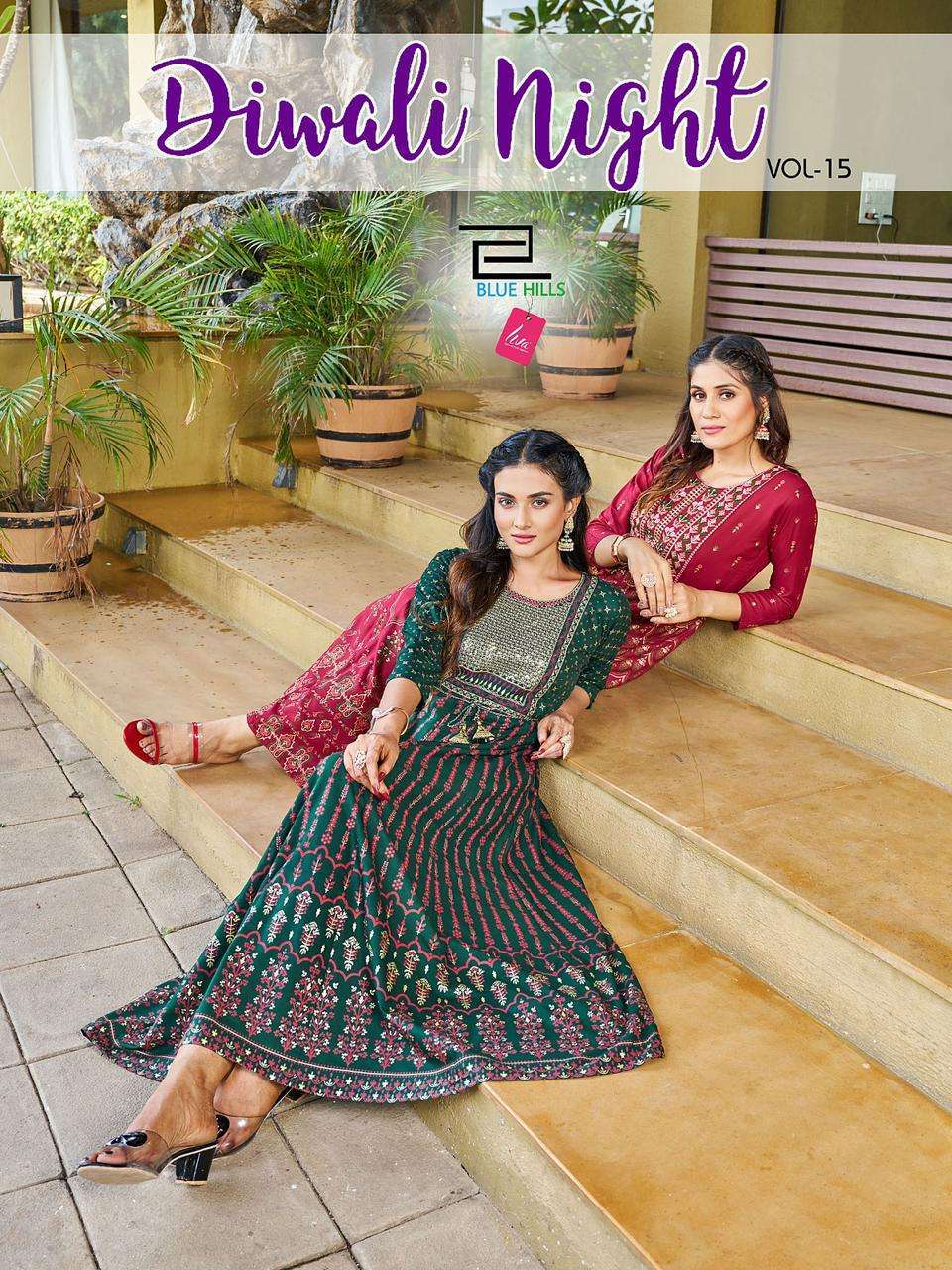 blue hills diwali night vol 15 series 1501-1508 Rayon 14 kg liva approved kurti