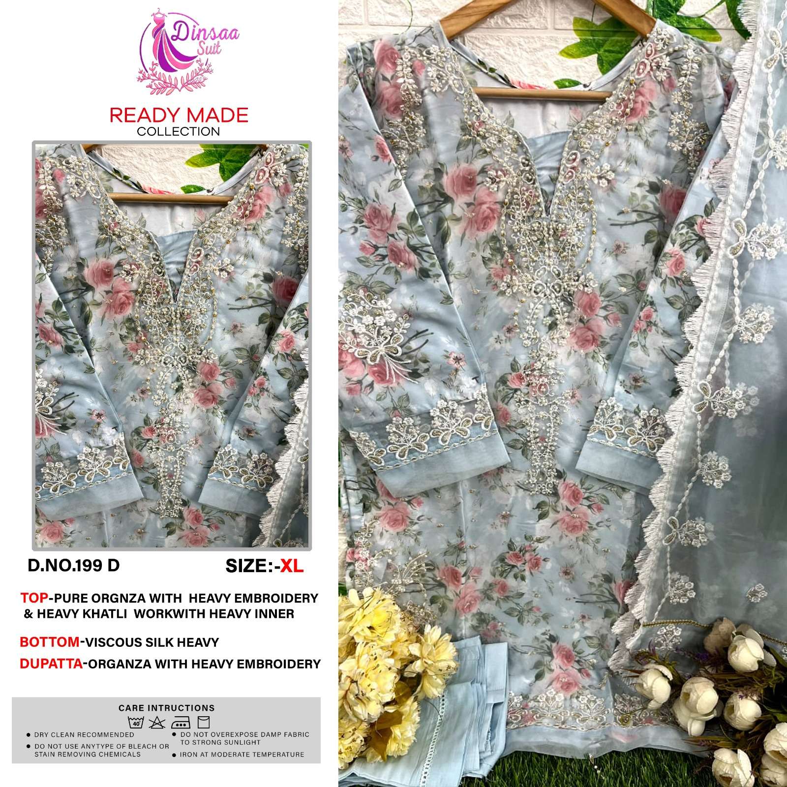 dinsaa suit D-199 ABCD designer pure organza suit 