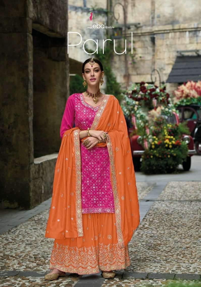 eba parul series 1610-1611 premium silk embroidery suit 