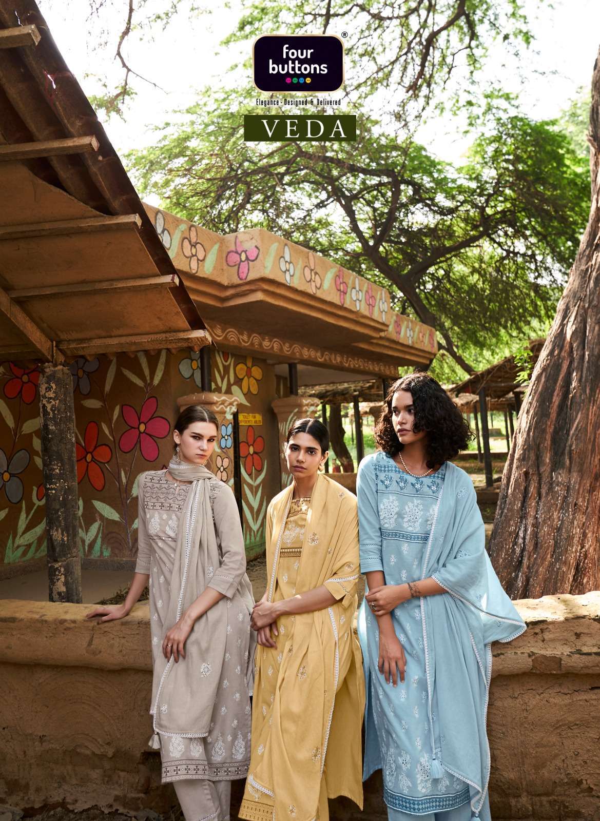 four buttons veda 3251-3258 pure cotton linen suit 