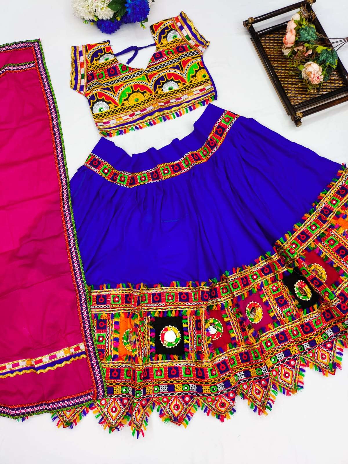 heavy border pure cotton embroidery work navratri lehenga