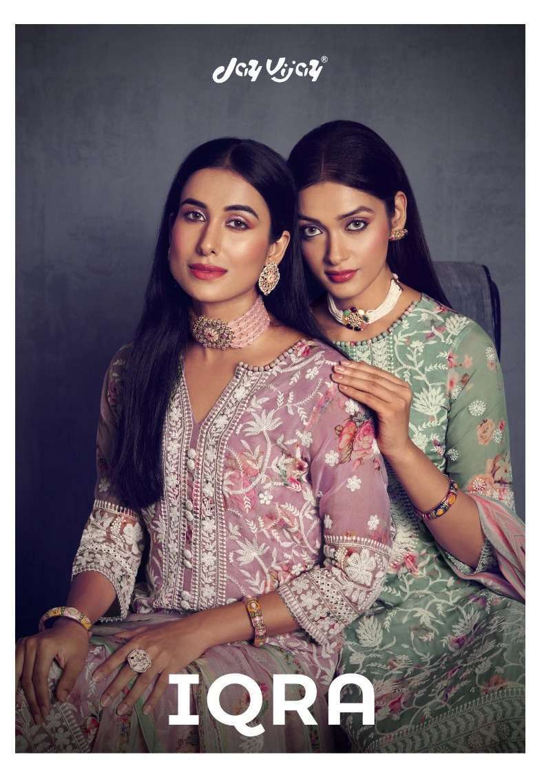 jay vijay iqra series 8491-8498 pure organza suit 