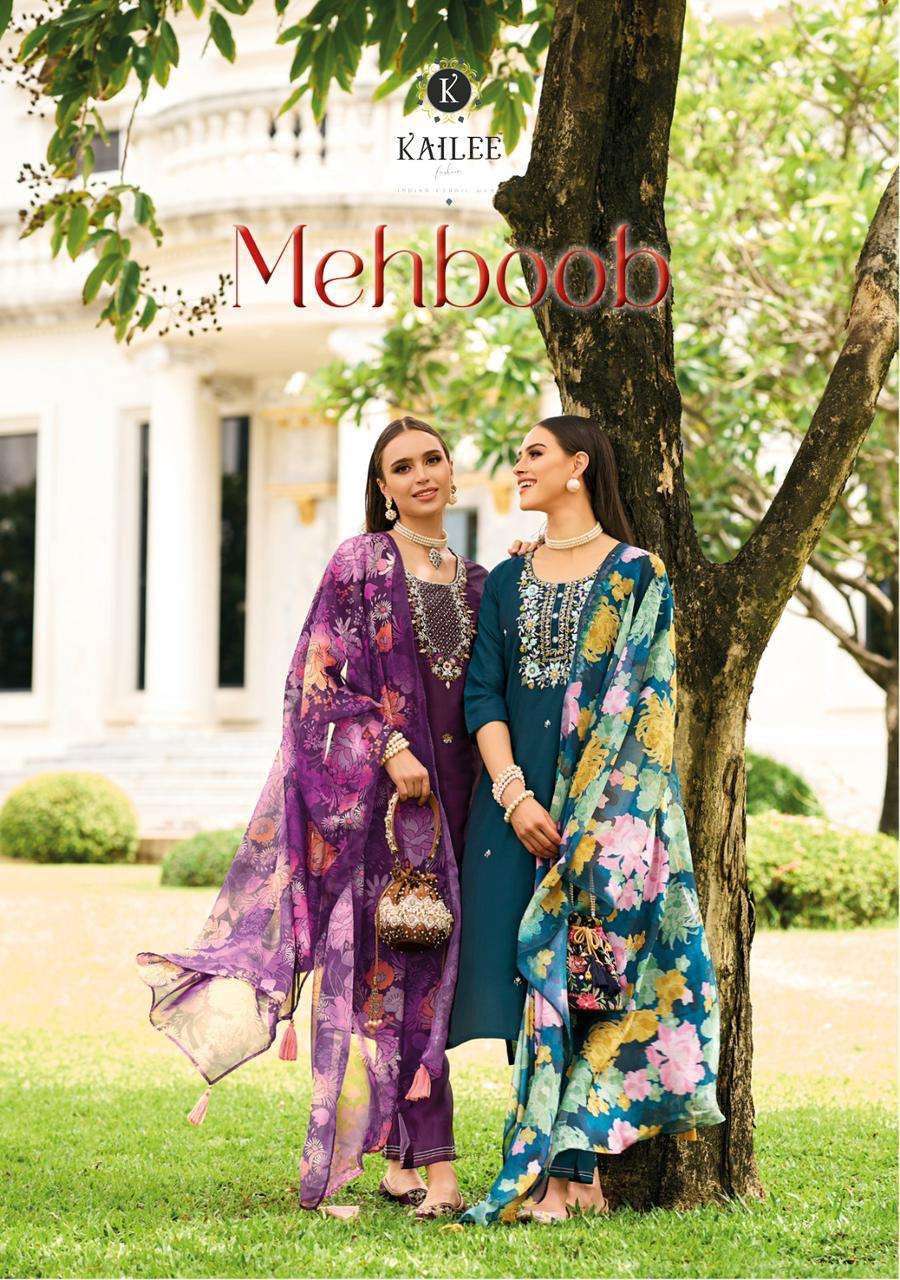 kailee mehboob series 41291-41296 pure viscose silk suit 