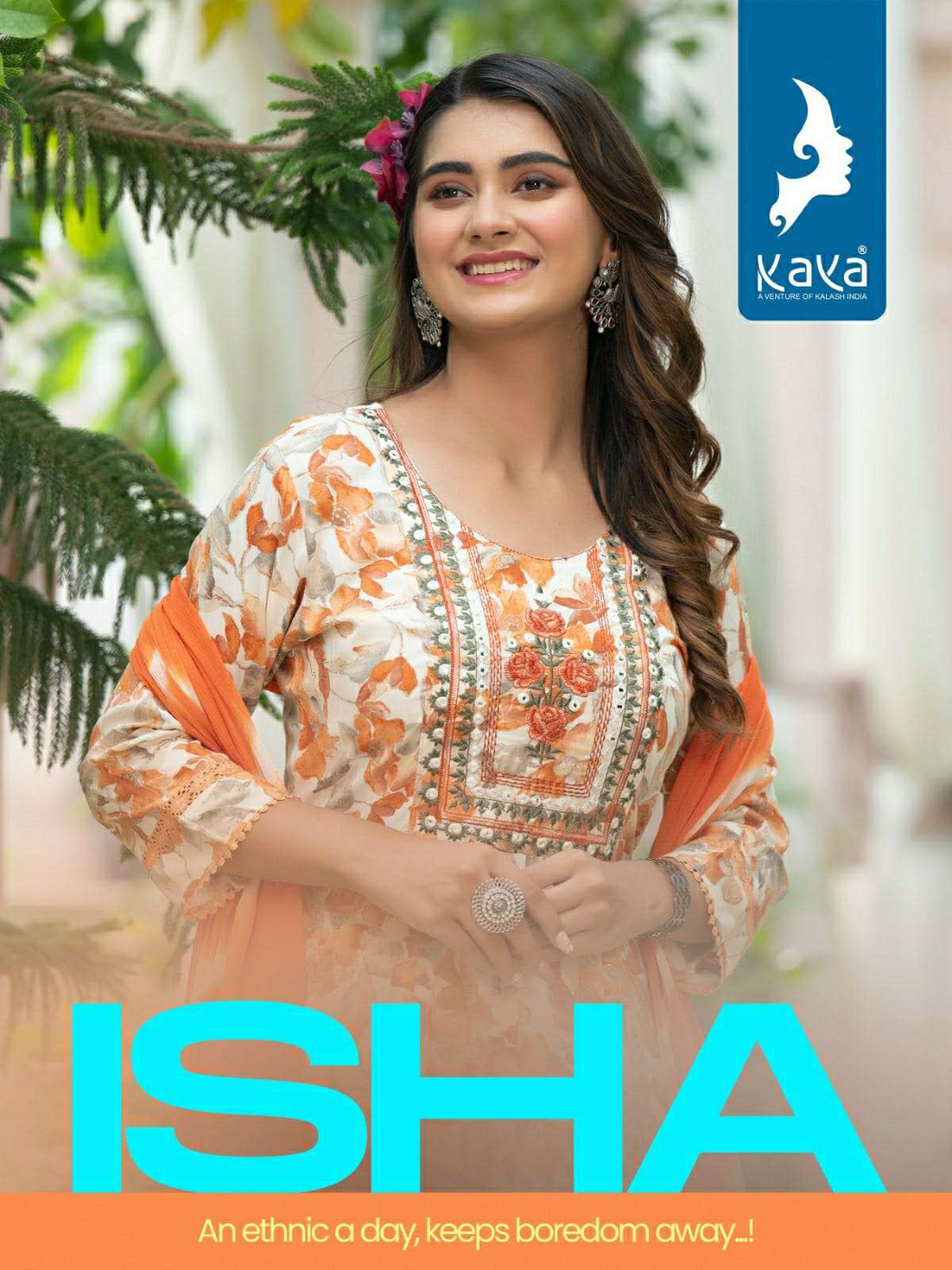 kaya isha designer rayon print handwork suit 