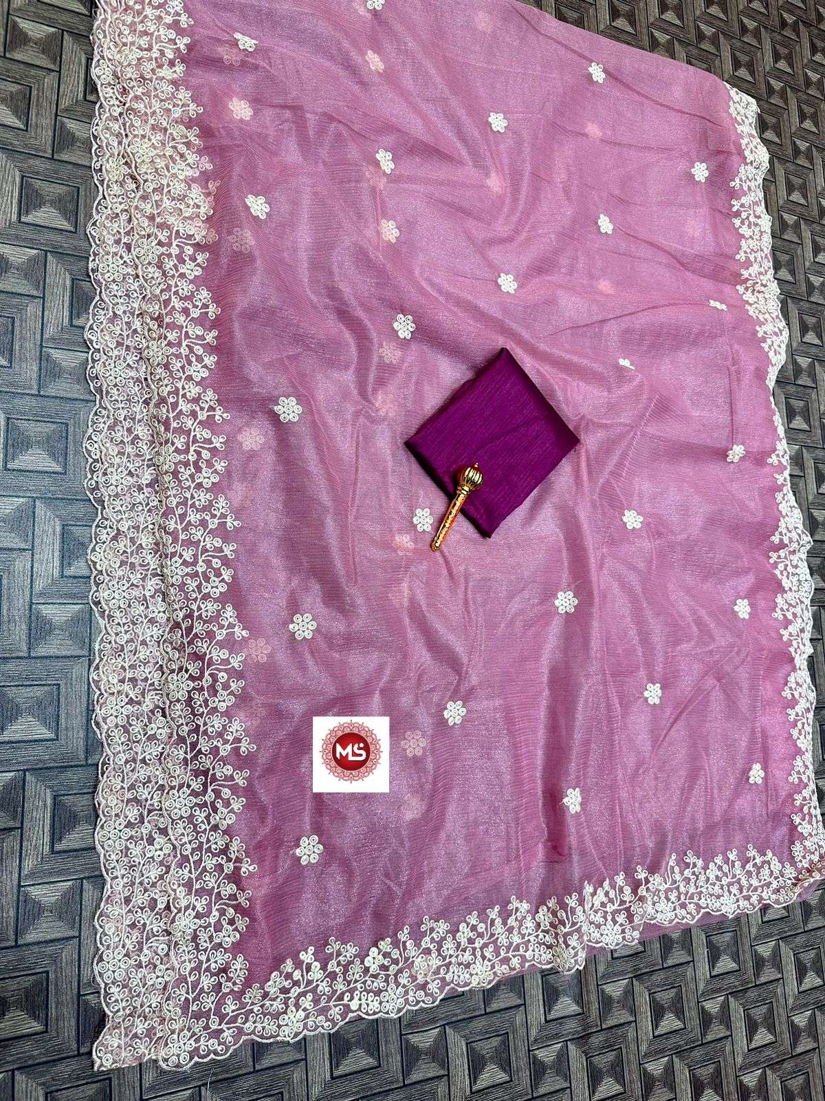 ms brand simmer designer organza simmer fully cream thread work saree