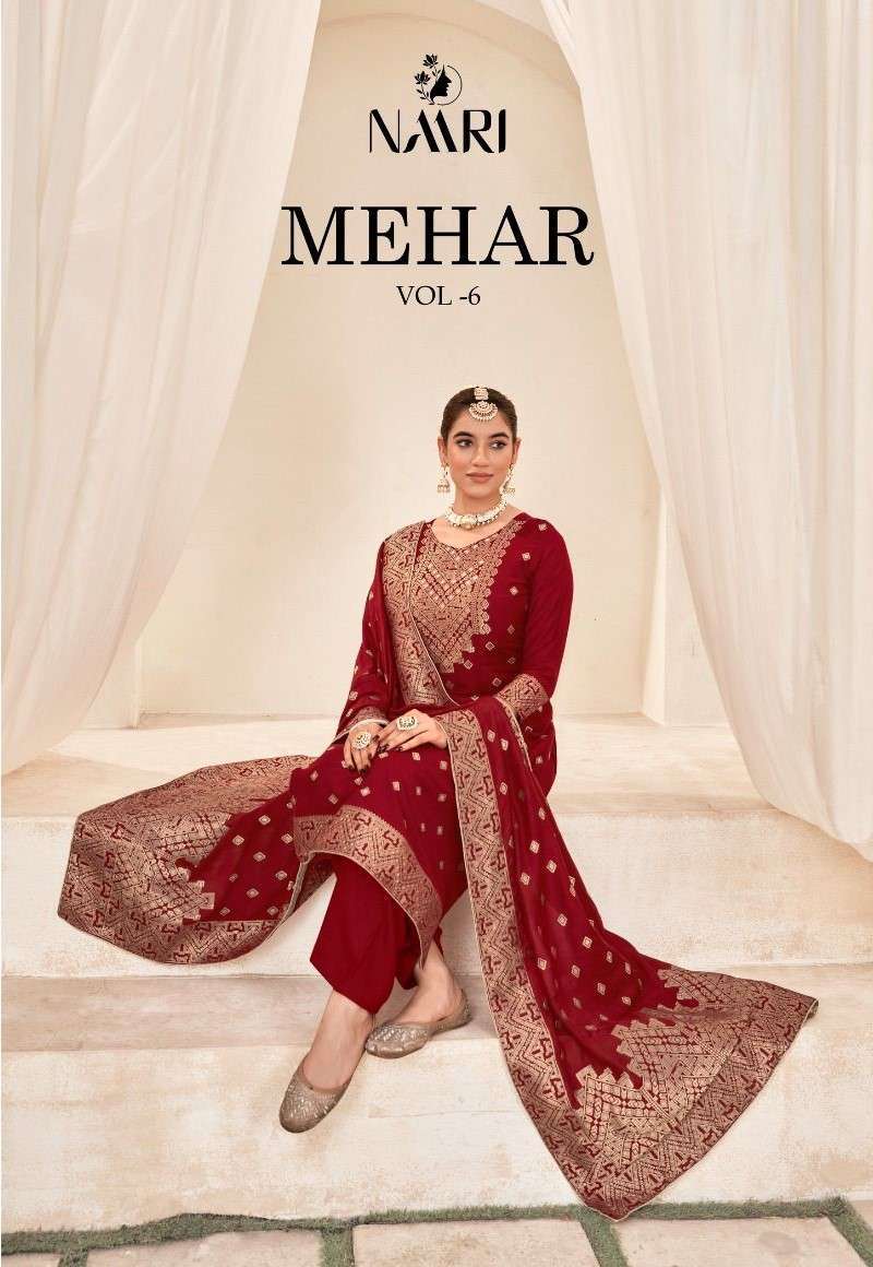 naari mehar vol 6 series 33001-33004 pure muslin jacquard suit 