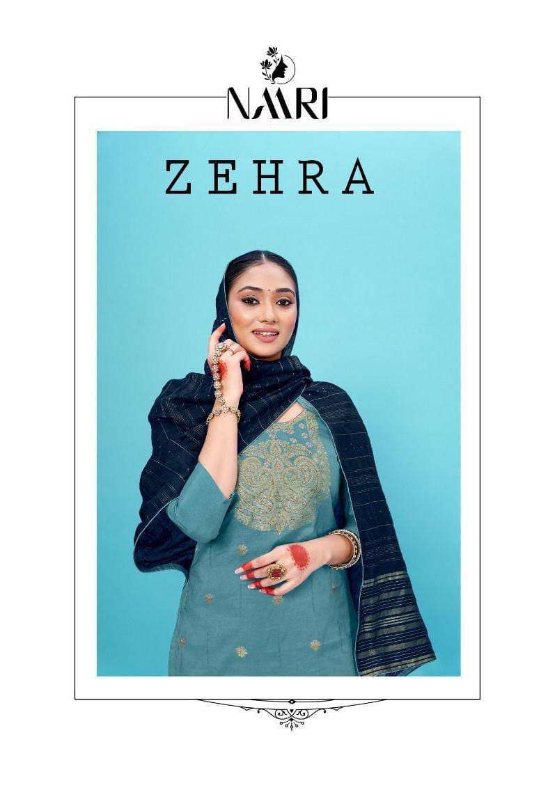 naari zehra series 12001-12004 muslin jacqard work suit
