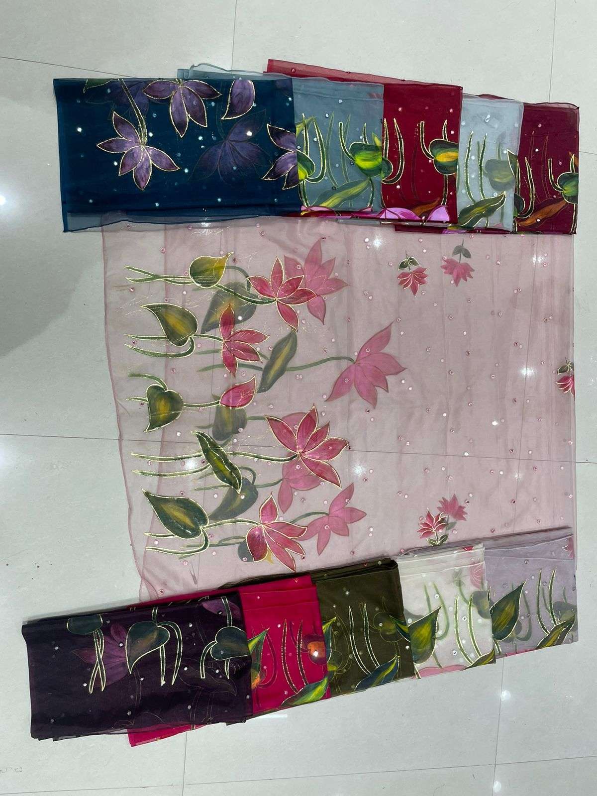 pr hand painted pichwai mirror embellished organza dupattas