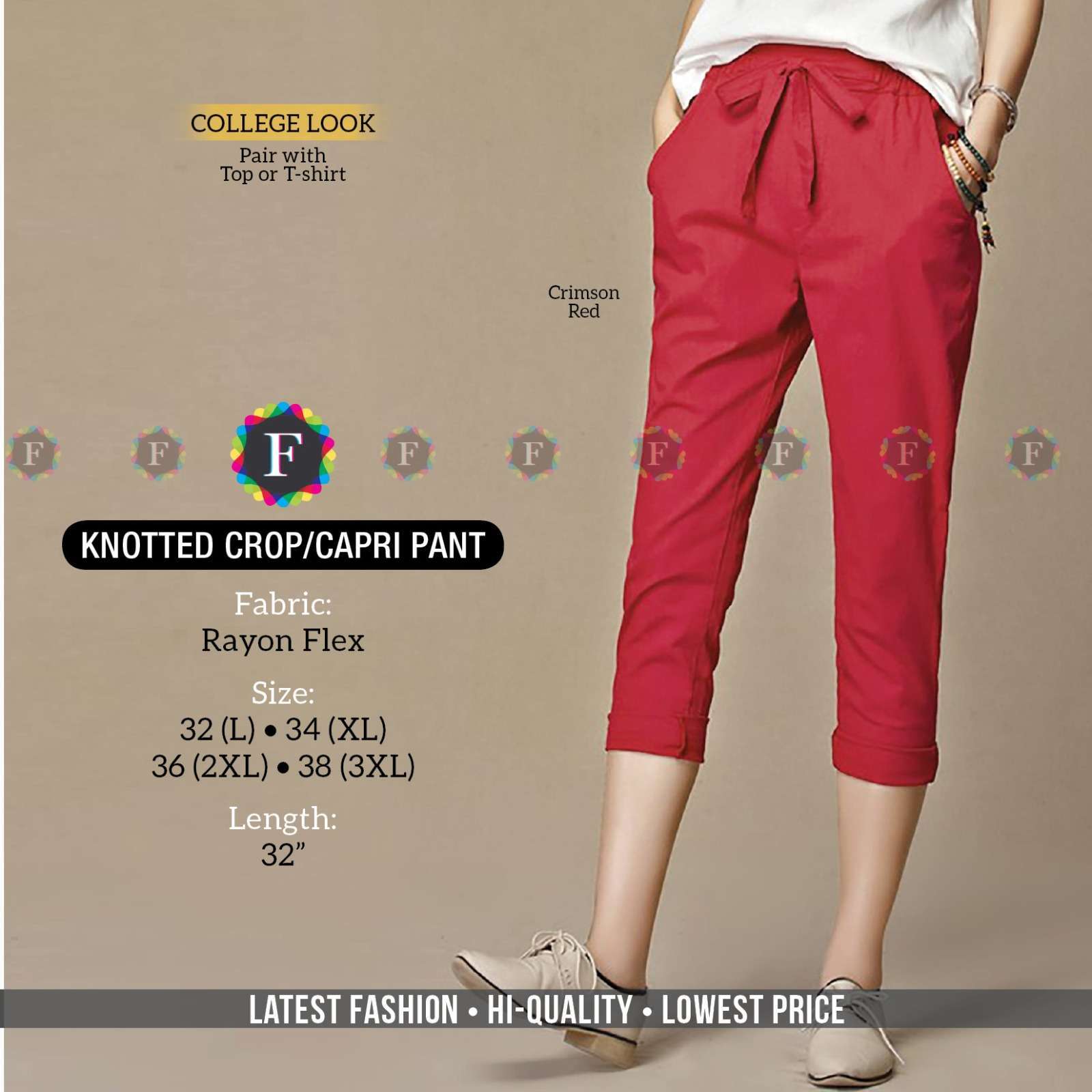 pr knotted crop Rayon Flex Regular Crop Pant Style 