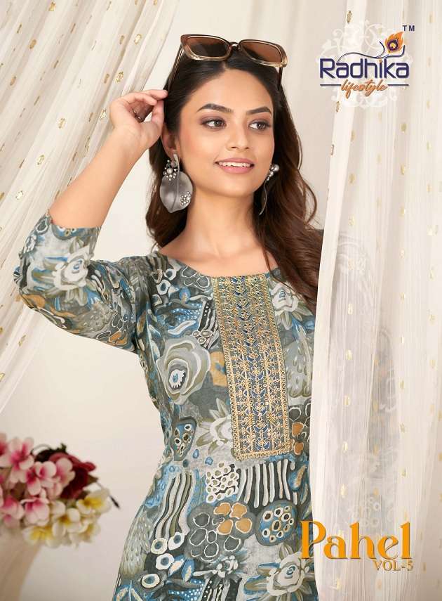 Radhika Lifestyle Pahel Vol-5 series 5001-5009 14Kg Rayon kurti