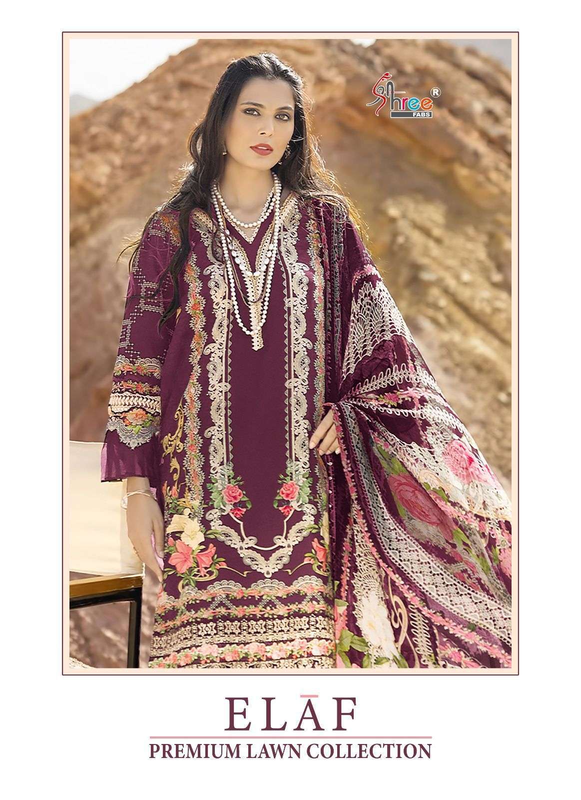 shree fab elaf premium lawn collection exclusive series 3253 pure cotton suit