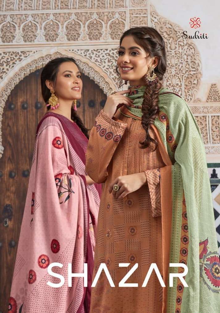 sudriti shazar cotton satin digital print suit 