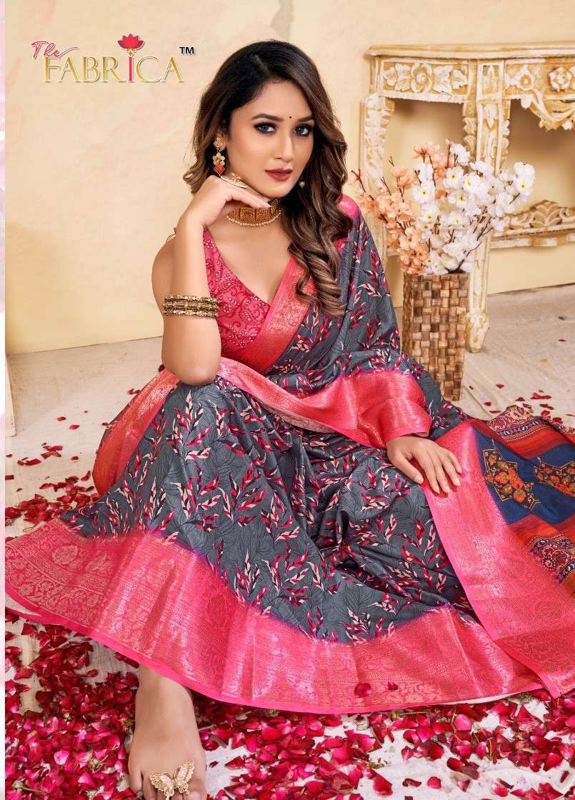 the fabrica sakhi soft silk dola saree with gold jacquard border