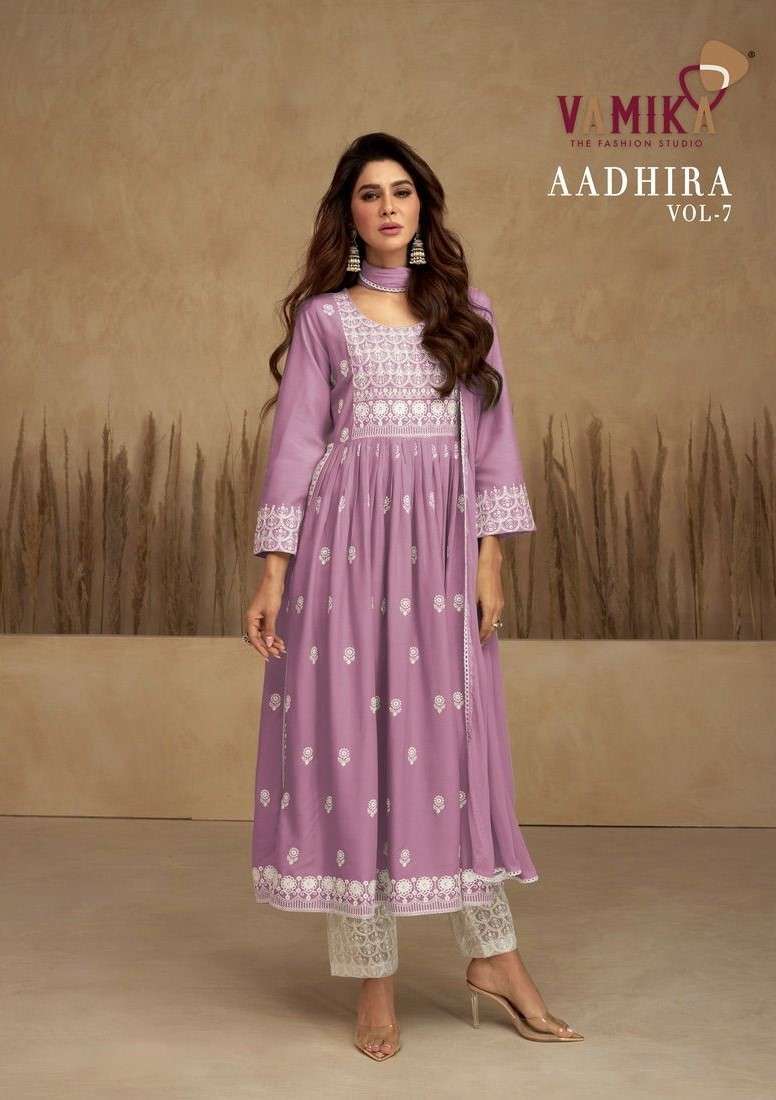 vamika aadhira vol 7 series 1109 pure rayon viscose suit 