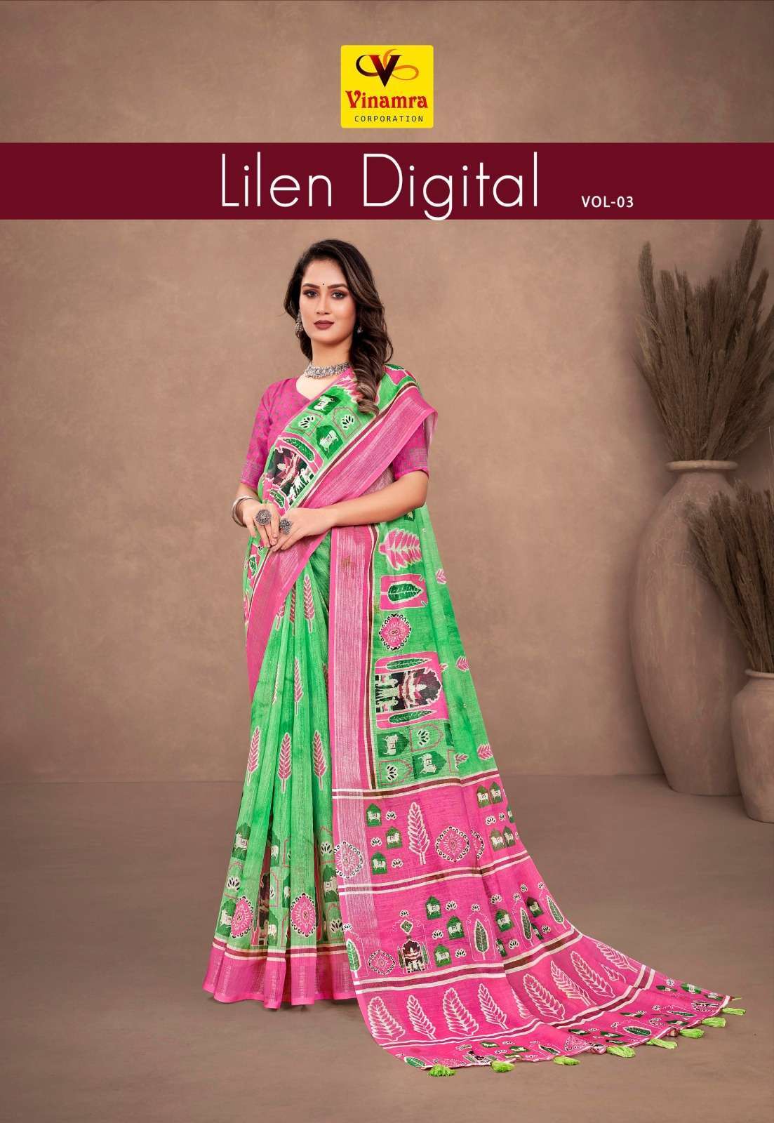 vinamra lilen digital vol 3 series 1067-1074 linen saree