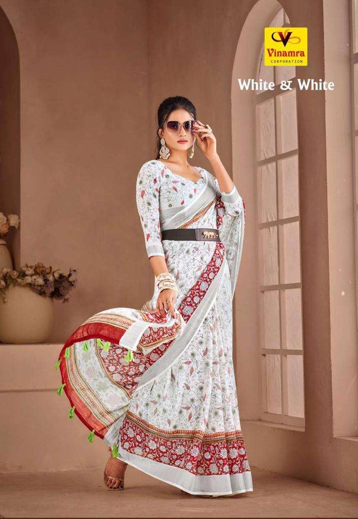 vinamra white & white Vol. 02 series 20009-20016 lilen patta saree