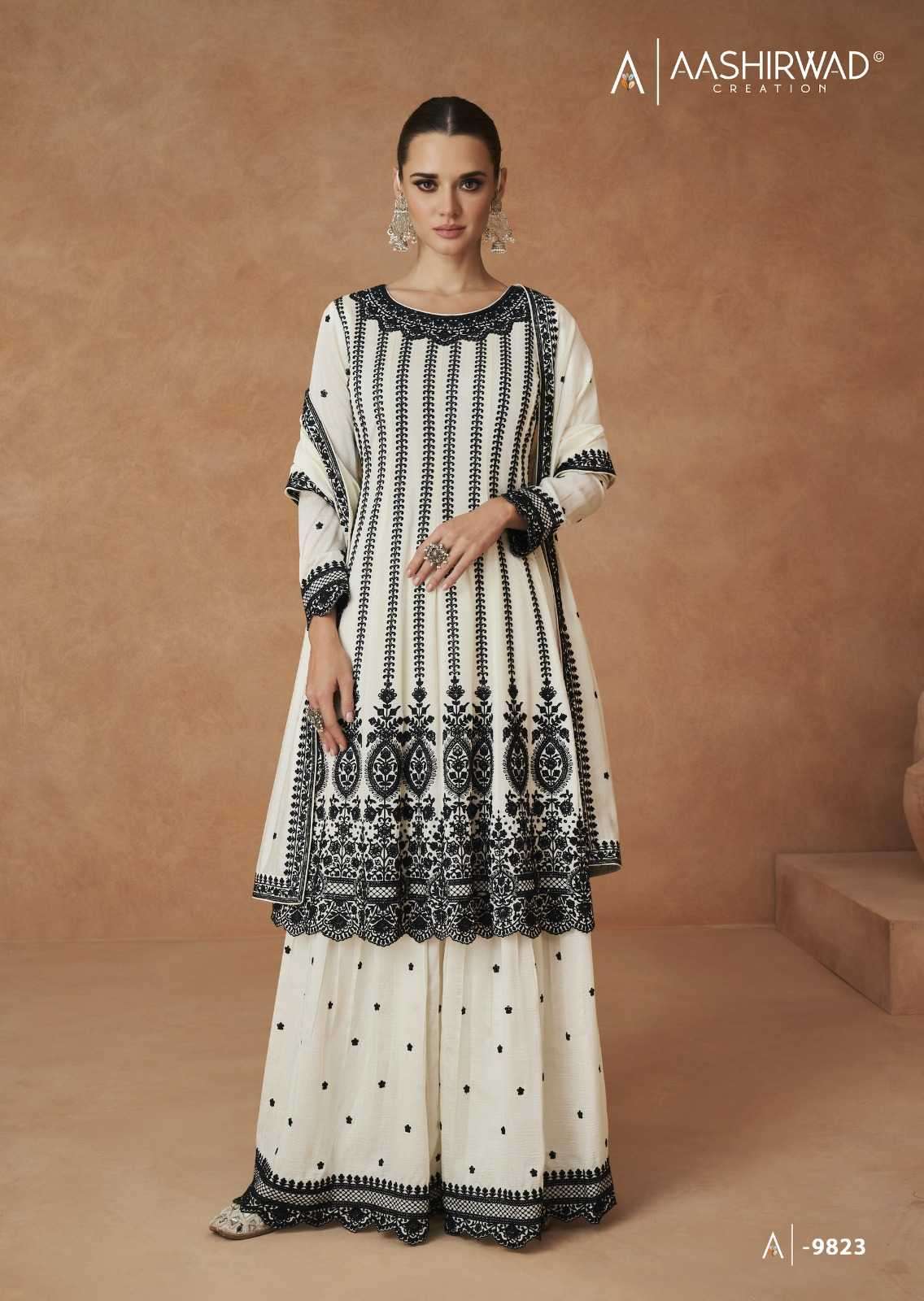 aashirwad gulkand elnaaz black & white series 9822-9823 premium silk suit